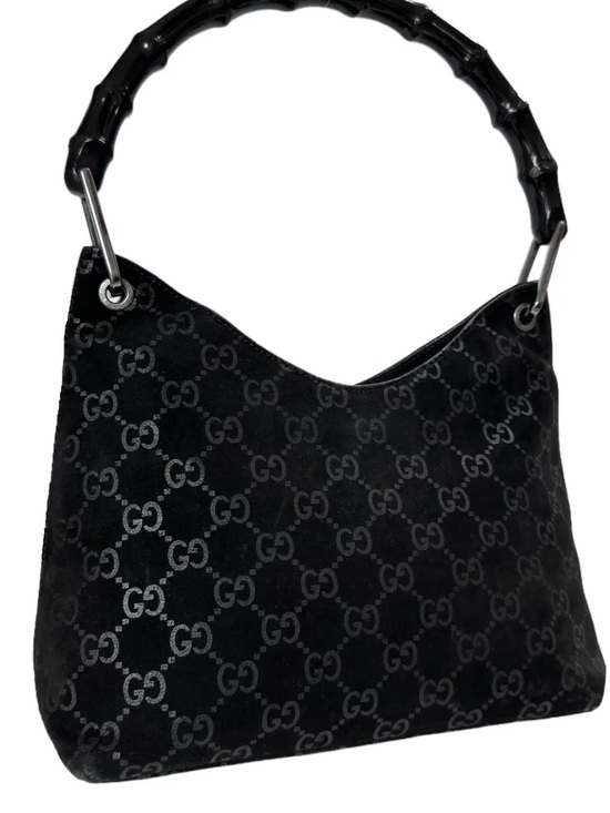 Vintage Handbags - TOM FORD x GUCCI Monogram Bamboo Handle Suede Hobo Bag